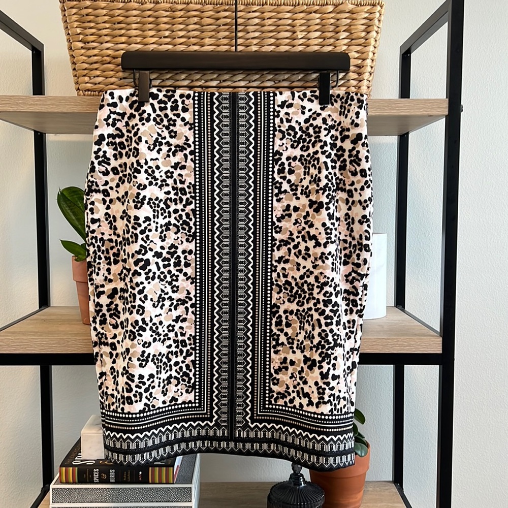Leopard Print Pencil Skirt with Center Panel